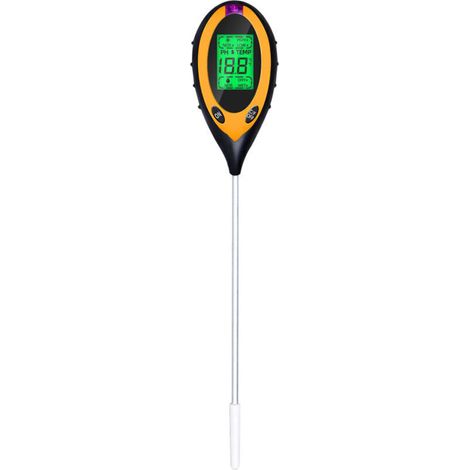 Ulisem Testeur de pH du sol 4 en 1, testeur d'humidité, de lumière, de pH et de température, kits d'outils de jardinage, batterie incluse, jaune (1/4)
