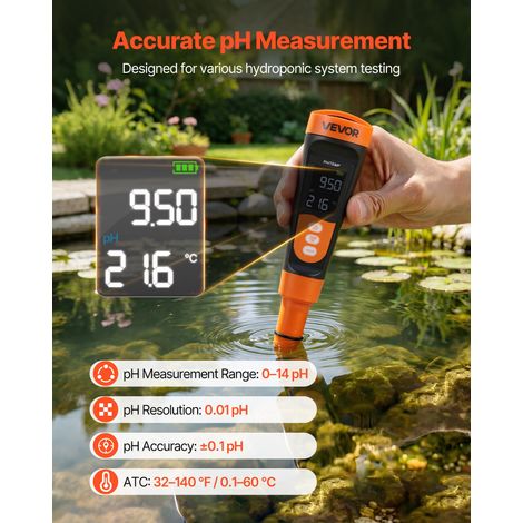 pH Mètre Numérique 0-14 pH, Kit de Testeur pH Portable, Sonde Étanche IP68 avec Étalonnage Automatique à 3 Points, pour Hydroponie,… (1/5)