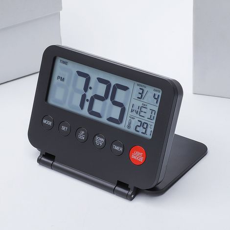 Faltbarer und multifunktionaler Reisewecker mit originellem Display, elektronischer Wecker fürs Schlafzimmer, praktisch für unterwegs und leicht zu transportieren. 1 Stück (Batterien nicht enthalten).