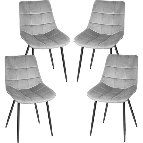 Lot de 4 Chaise de salle à manger,assise rembourrée en velours,avec Pieds en métal,pour salle à manger, salon, chambre,gris clair (1/5)