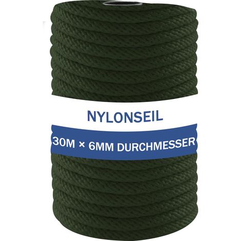 Corde en nylon de 30 m x 6 mm de diamètre - Corde très résistante à la déchirure en nylon - Résistante aux intempéries et aux UV - Idéale pour le camping, l'extérieur, la maison et le bricolage (1/5)