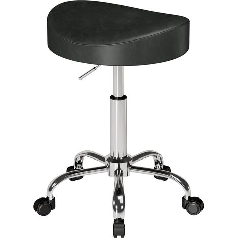 HOMCOM taburete con ruedas giratorio con altura regulable, tapizado en cuero sintético, para estética, oficina, clínica, 33,5x35x51-66,5 cm, negro (1/5)