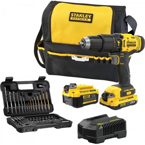 Stanley - Taladro percutor a batería de 18V con accesorios, 1 batería de 2,0 Ah, 1 batería de 4,0 Ah Li-Ion, cargador SFMCD711DMA-QW (1/5)