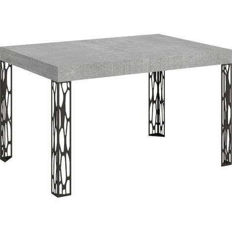 Table extensible avec pieds acier anthracite Kiza 120 à 224 cm-Gris ciment-120 à 224 cm (1/5)