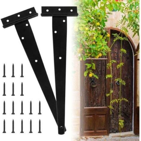 Cerniera per porta resistente, 2 pezzi, 30,5 cm (12 pollici) Cerniere a T, cerniera per porta da garage resistente, cerniera a T nera con viti, cerniera piatta in acciaio inossidabile per porte da gar