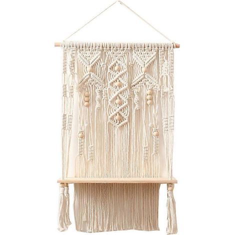 Handgewebter Makramee-Wandteppich, Wandregal, Holzregal, Dekoration für Hochzeiten, Schlafzimmer, Zuhause