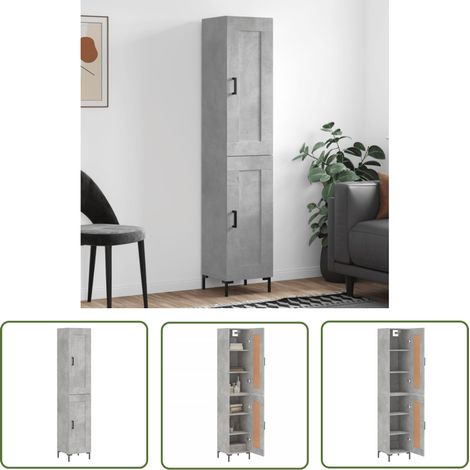 The Living Store Buffet haut Gris béton 34,5x34x180 cm Bois d'ingénierie - Buffet Design Moderne - Meuble Rangement Gris - Armoire Cuisine - Buffet Bas - Buffet Haut (1/5)