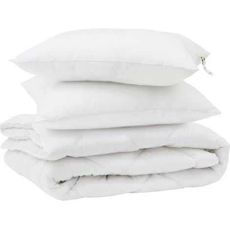 Ensemble couette et oreiller en duvet, ensemble 3 pièces, microfibre blanche. (1/5)