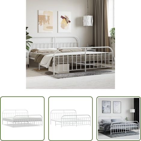 vidaXL Lit avec tête et pied -  Cadre de lit métal sans matelas et pied de lit blanc 200x200 cm (1/5)