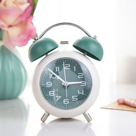 (vert)Réveil rétro, réveil rétro à double cloche, réveil de chevet silencieux sans tic tac avec réveil lumineux et fort pour les gros dormeurs, horloge de bureau