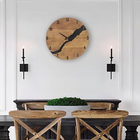 Dekorative Vintage-Wanduhr aus rissigem Holz, großformatig, geräuschloses Uhrwerk, einfache Montage, klares Holzzifferblatt, Dekoration für Zuhause und Büro