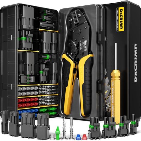 Kit d'outils à sertir pour pack météo, ensemble de connecteurs automobiles 1 à 4 broches avec pince à sertir à cliquet 22-12 AWG et outil d'extraction, pour réparation de harnais (1/5)