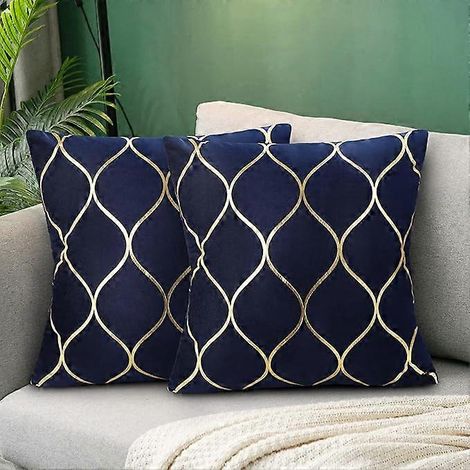 Housse de coussin en velours bleu marine 45x45cm, lot de 2, coussin décoratif doré moderne et doux avec fermeture éclair invisible pour canapé, fauteuil, bureau ou lit (1/5)