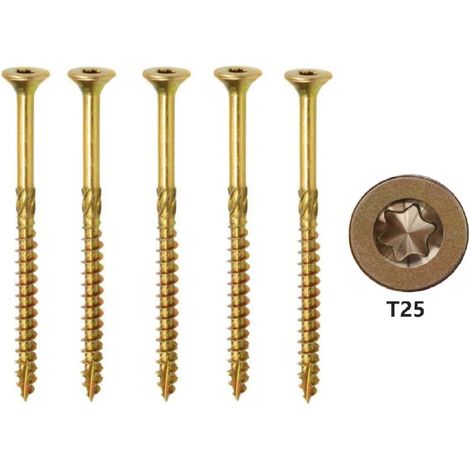 [JAMAIS UTILISÉ] 4.5mm Vis À Bois T25 Autotaraudeuses En Acier Au Carbone Torx Jaune Avec Tête Plate Zinguée À Usage Multiple Pour Le Bois (100 Pièces) Taille : 4.5mm X 45mm-RAPANDA (1/4)