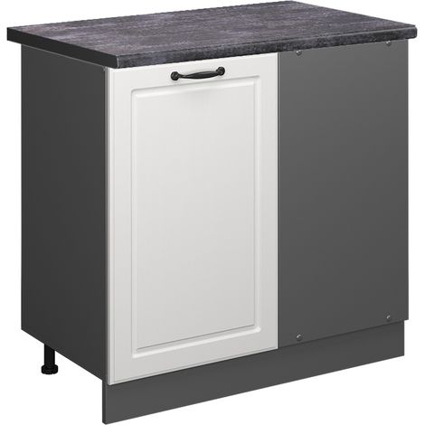 Meuble d'angle R-Line, Blanc campagne, 86 cm , PT Anthracite, Vicco