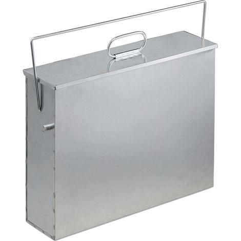 Secchio per ceneri quadrato con coperchio 30 x 30 x 30 cm ausilio per la pulizia di camini e barbecue in acciaio argentato 130009357