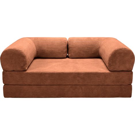 AMARA - Canapé droit convertible velours côtelé 3 places - Terracotta