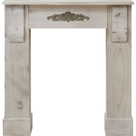 Mobili Rebecca – Manteau cheminée décorative en bois gris shabby 98x97x22,5 cm – Parfait pour cheminée électrique et bio-éthanol – Décoration intérieure