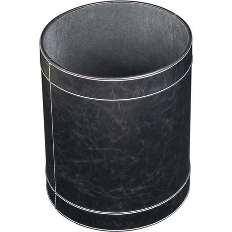 Poubelle salle de bain Vintage en eco-cuir fait main Ø23 x h30 cm - noir - Koh-I-Noor
