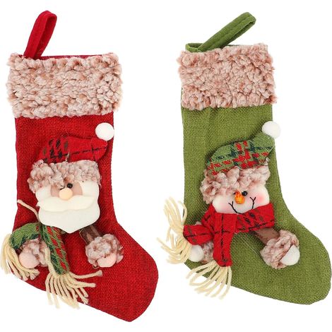 Chaussette de Noël Père Noël Bonhomme de neige. Décoration de cheminée à suspendre (2 pièces) (1/5)