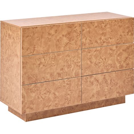 Cómoda moderna de 6 cajones de aglomerado con efecto de madera de raíz marrón Woodend (1/5)