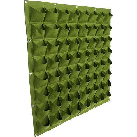 Jardinière murale verticale en feutre à 64 poches pour plantes et fleurs (vert) (1/5)