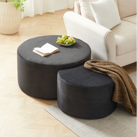 Set di 2 tavolini 127x81x40 cm con poggiapiedi rotondi, rivestimento in tessuto, nero (1/5)