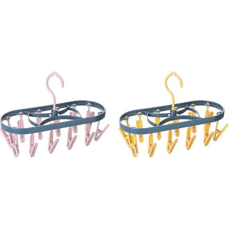 Cintres de séchage pliables en plastique – Lot de 2 unités avec 12 pinces intégrées, idéaux pour lingerie, chaussettes et gants (1/5)