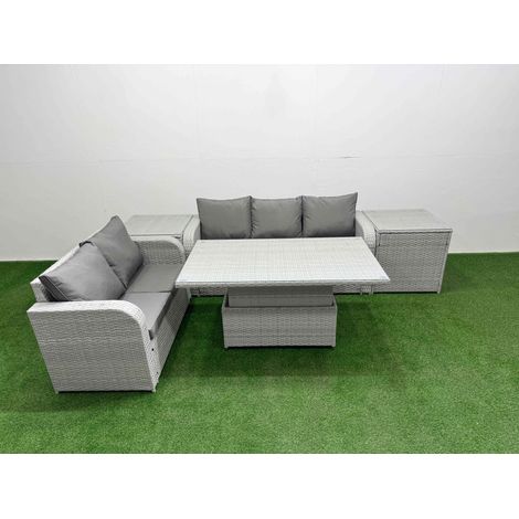 Fimous 5 Seater PE Rattan Wicker Garden Furniture Patio Conservatory Sofa Set with Adjustable Lifting Dining or Coffee Table 3 Seater Sofa Love Sofa 2 Side Table (1/5)