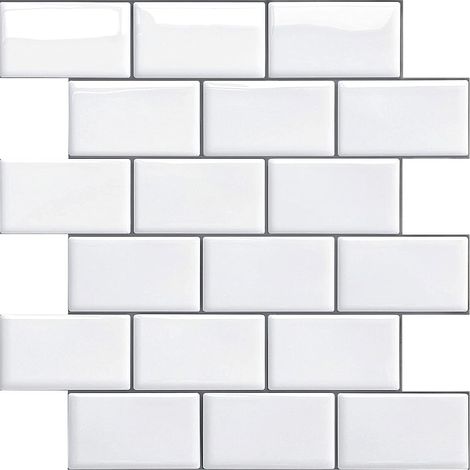 Klebende Küchenrückwand für Küche und Bad, selbstklebende Fliesen in Weiß, selbstklebende Küchenrückwand, wasserdichte Metro 3D-PVC-Wandfliesen, 4 Stück (Weiß, 4 Blätter)