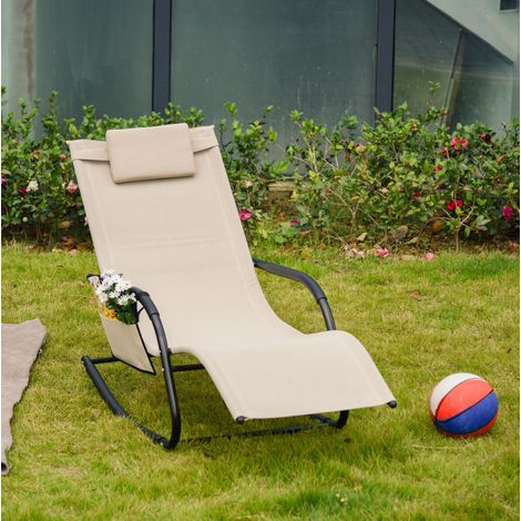 Sillón balancín de exterior de metal y malla beige 150 x 62 x 88 cm, REDOM (1/5)