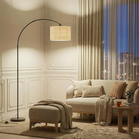 Lampadaire Arc 180cm pour Salon, Abat‑Jour Tissu Beige, Tête Pivotante, Lumière 3000K‑6000K Réglable, Interrupteur à Pédale, Ampoule E27 Incluse (1/5)