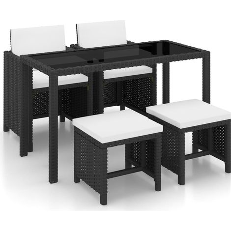 Salon de jardin encastrable 5 pcs Contemporain, Ensemble repas de jardin, et coussin Résine tressée Noir OIB5999E (1/5)