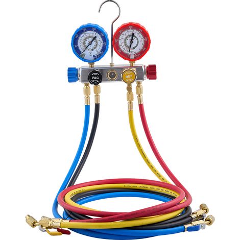 VEVOR Kit Manometro Ricarica del Refrigerante per Aria Condizionata Autoveicoli, Strumenti del Refrigerante a 4 Vie per Sistema Aria Condizionata per Auto R22 R404A R410A R12, Manometro Indicatore (1/5)