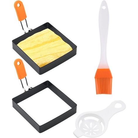 Molde cuadrado para huevos, molde de acero inoxidable para huevos, juego de aros cuadrados para huevos mango silicona, aros acero hervir huevos (1/5)