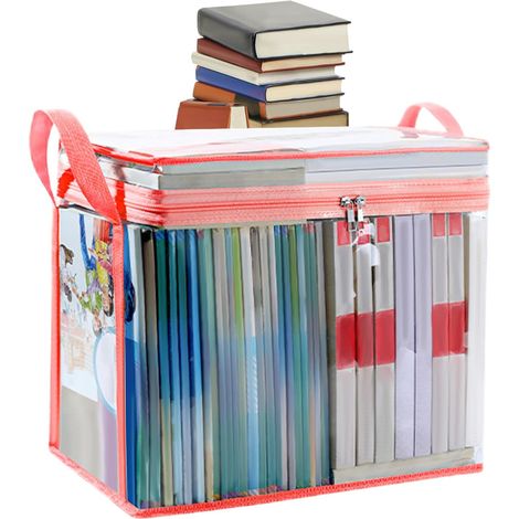 Sac de rangement transparent pour livres - Sac organisateur transparent avec poignée et fermeture éclair, solution de rangement pour livres, vêtements et articles ménagers, sac de rangement transparen (1/5)