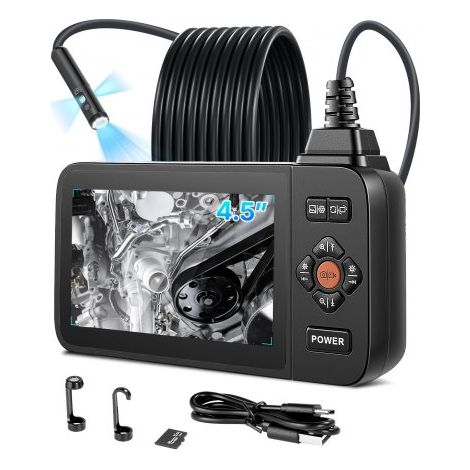 Triple Lens Endoskopkamera mit 4,5 Zoll Bildschirm, 3000mAh Akku Inspektionskamera mit 5m Kabel 8X Zoom 180° Bildrotation IP67 Wasserdicht, 8mm Industrie Endoskop mit LED für Auto Rohre Abfluss (1/5)