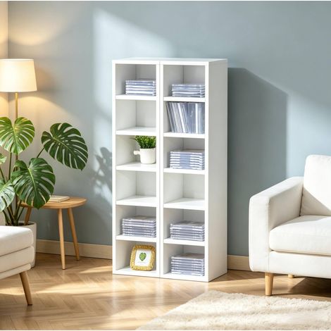 Mueble de almacenamiento para CD blanco, 12 compartimentos, 160 CD, MDF y aglomerado OKMYHOME (1/5)