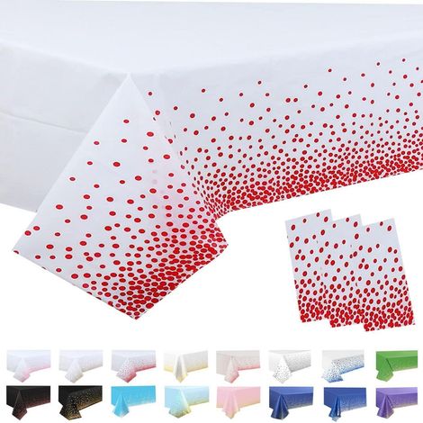 3er Pack Tischdecke Rechteckig 137x274cm Weiß Rot Punkte Wasserdicht Einweg