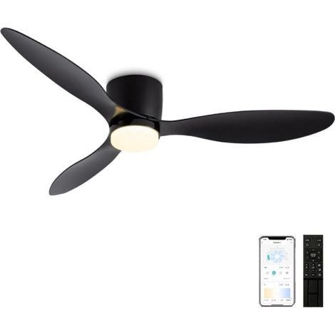 Ventilateur de plafond 42 pouces avec éclairage et télécommande, moteur CC réversible, silencieux et éclairé, 6 vitesses avec minuterie, ventilateur de plafond léger et moderne, noir (1/4)