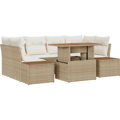Conjunto de sofá de jardín 7 uds. Beige Poliratán vidaXL (1/5)