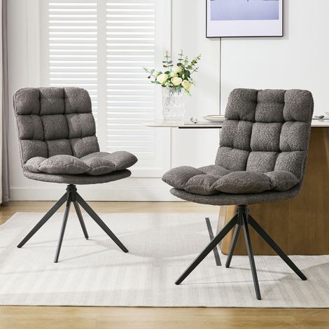 Chaises de salle à manger rembourrées lot de 2, style mid-century, chaise d'appoint à pieds métalliques, pour cuisine, salon, chambre, grises (1/5)
