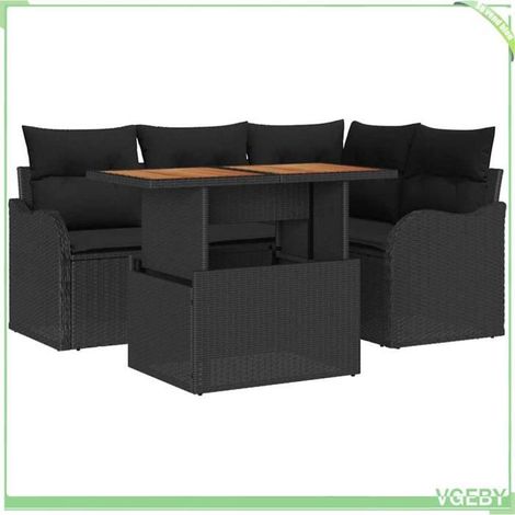 Ensemble de canapé de jardin 5 pcs - FAFEICY - Modulaire - Noir - Poly rotin - Rangement intégré (1/5)
