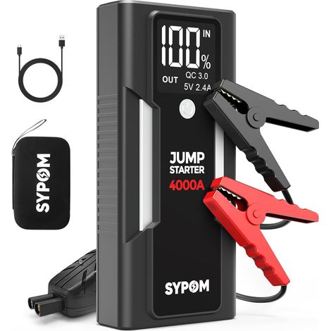 Démarreur de Secours, Batterie de Secours de Pointe 4 000 A (pour Tous Les véhicules à Essence ou Diesel jusqu'à 10 L), Batterie de démarrage Portable avec démarrage Intelligent étendu (1/5)