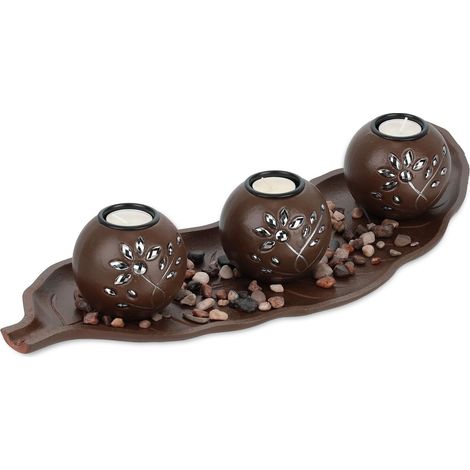 Porte-Bougies avec Plateau, 50,5 cm, Pierres décoratives, décoration de Table, Salon, bougeoir, Marron (1/5)