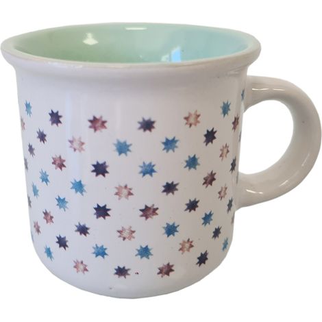 Tasse blanche et verte en grès motif étoiles (1/2)
