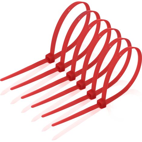 Lot de 100 serre-câbles rouges - 200 mm x 4,6 mm - En nylon - Haute résistance à la traction - Petits serre-câbles - Auto-bloquants - Robustes et résistants aux intempéries (1/5)