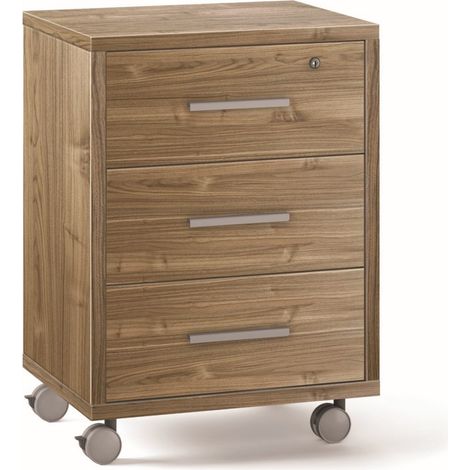 Cassettiera scrivania ufficio in legno 3 cassetti noce, (1/3)