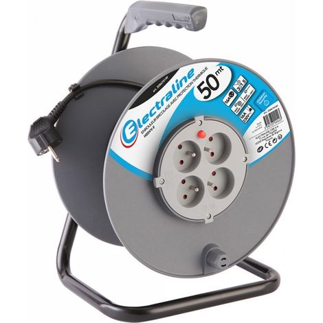 Rallonge Prolongateur électrique 50M, Avec enrouleur 4 Prises 16 A section 3G1,5 mm, Gris