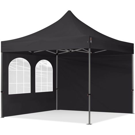 3x3m Pop Up Gazebo PREMIUM Steel 40 mm, incl. Sidewalls with Windows, black High Performance Polyester approx. 350g/m²